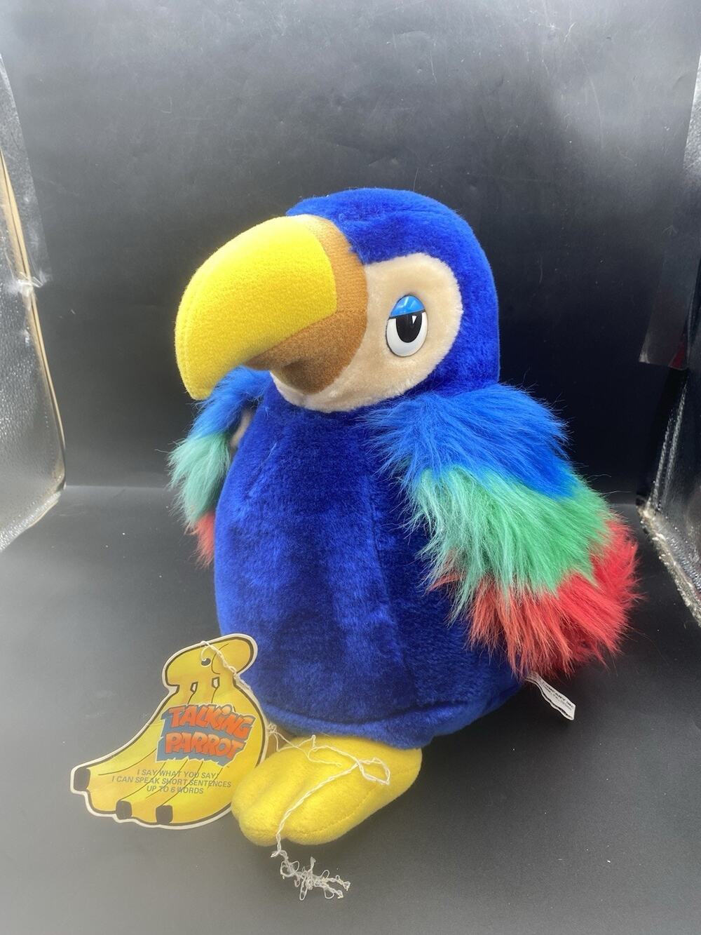 Vintage Parrot Macaw 12 ” Talking Plush SRM Company Blue Red Green Bird Works!